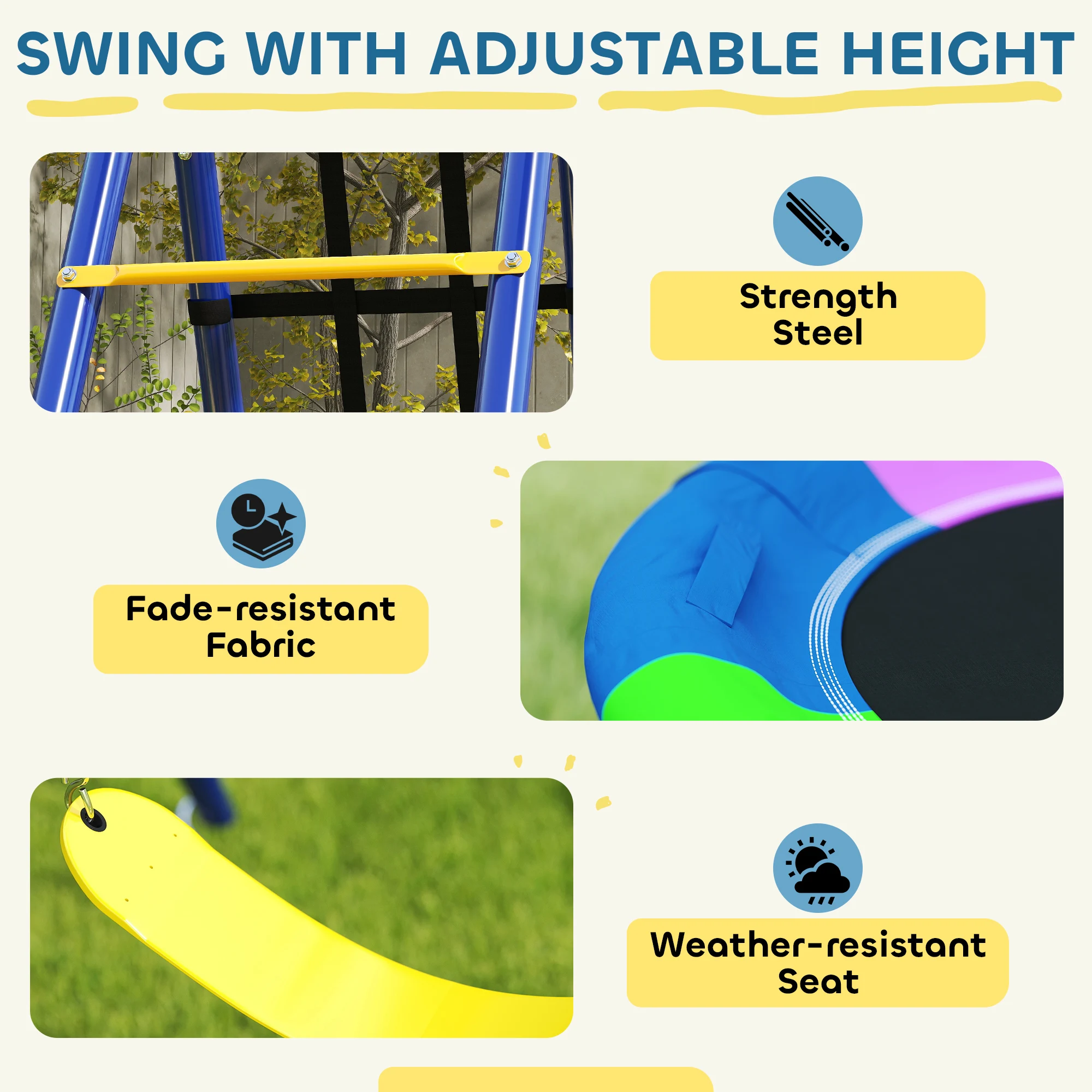 AIYAPLAY 6 in 1 Kids Swing Set with 3 Swings, Climbing Net and Ladder
