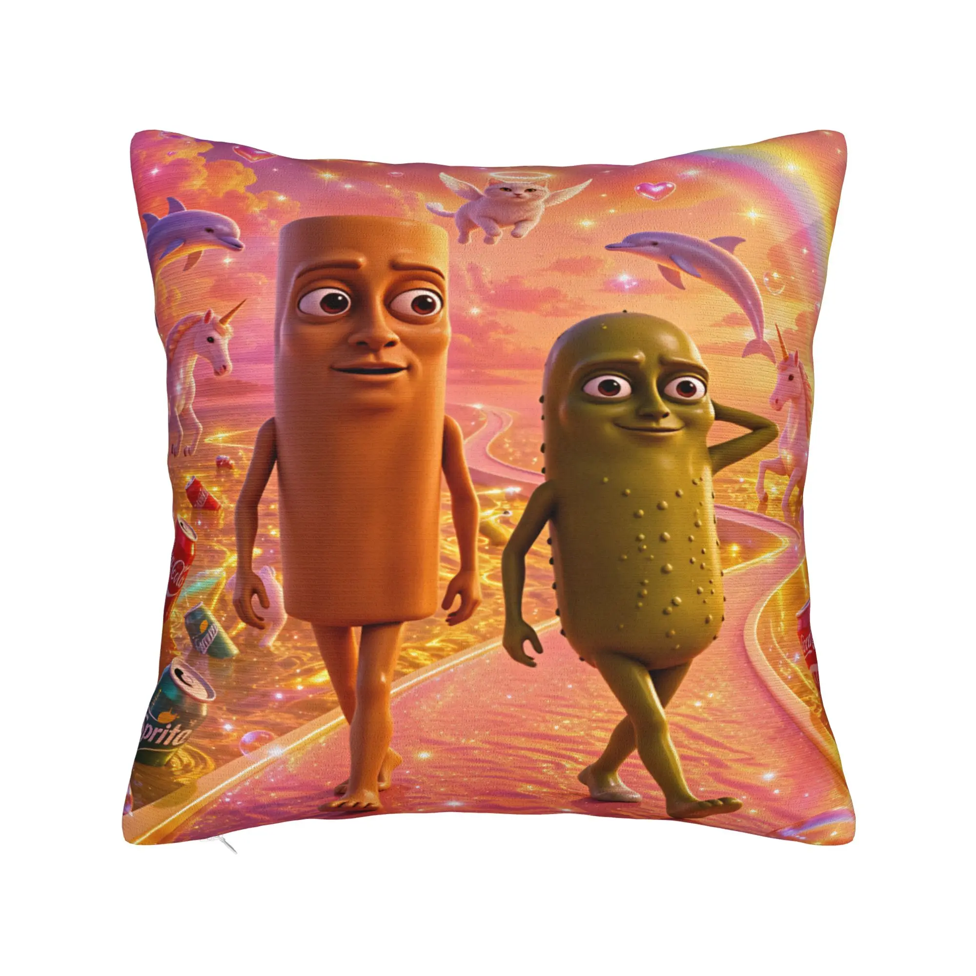 Tung Tung Sahur Pickle Unicorn Dolphin Rainbow Meme Pillow Cover Soft Cushion Cover  Pillow Case For Sofa Bedroom Home Decor
