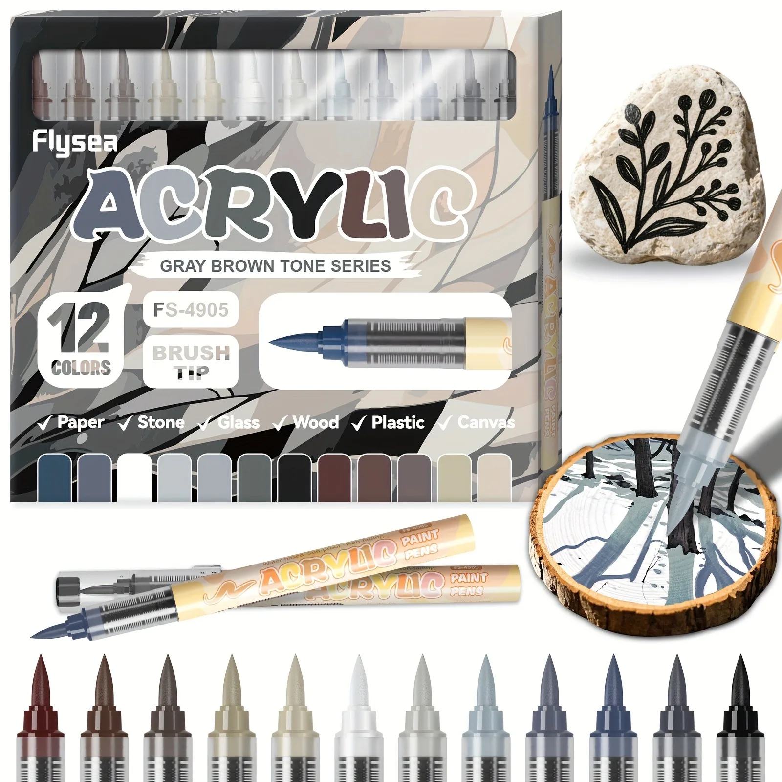 

Gray Tones Acrylic Paint Markers Soft Brush Tip Student Graffiti Painting Pens Set for Illustration Sketching Rock Painting