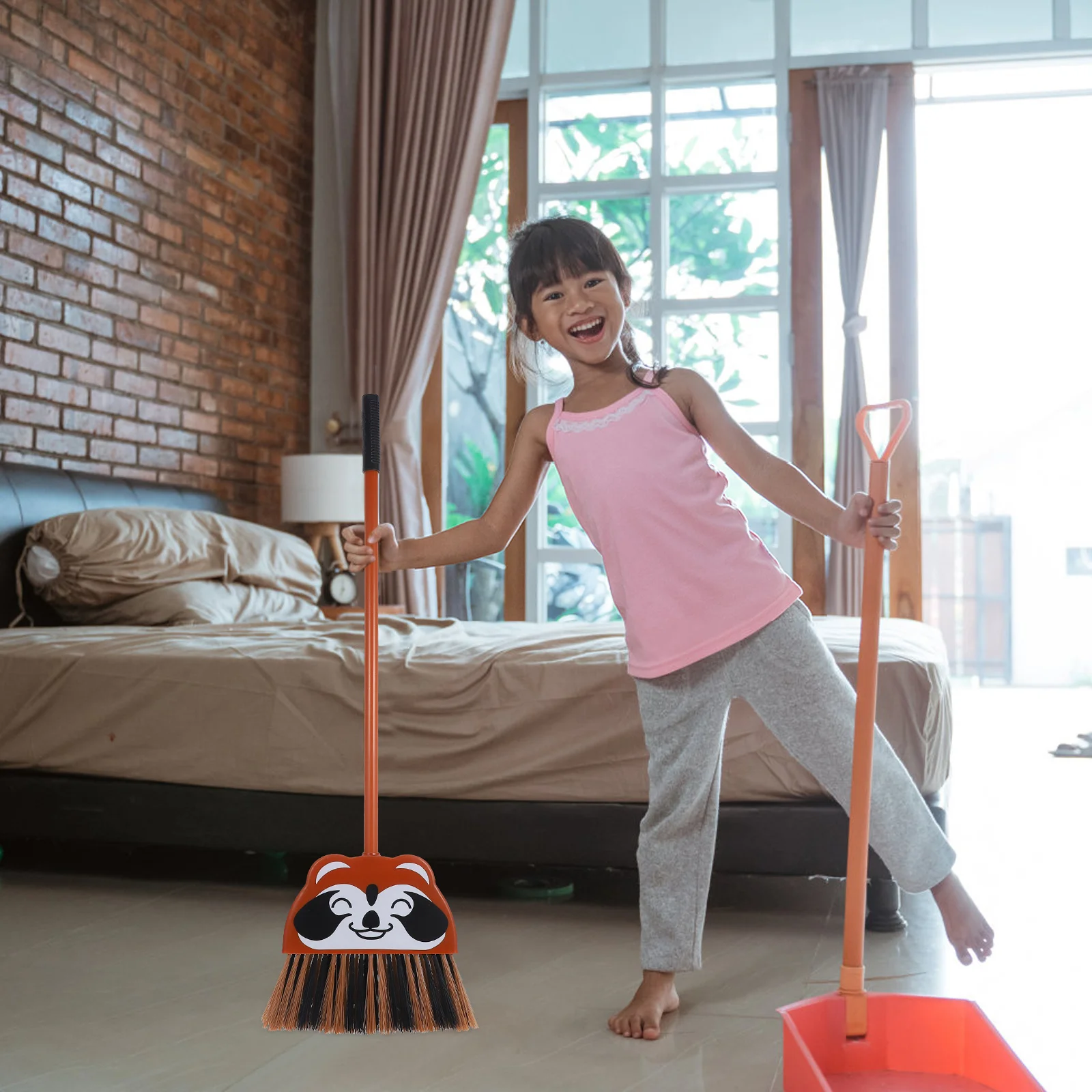 

Plastic Cartoon Raccoon Broom Sweeping Cleaner 's Housekeeping Tool Little Helpers Playroom Use