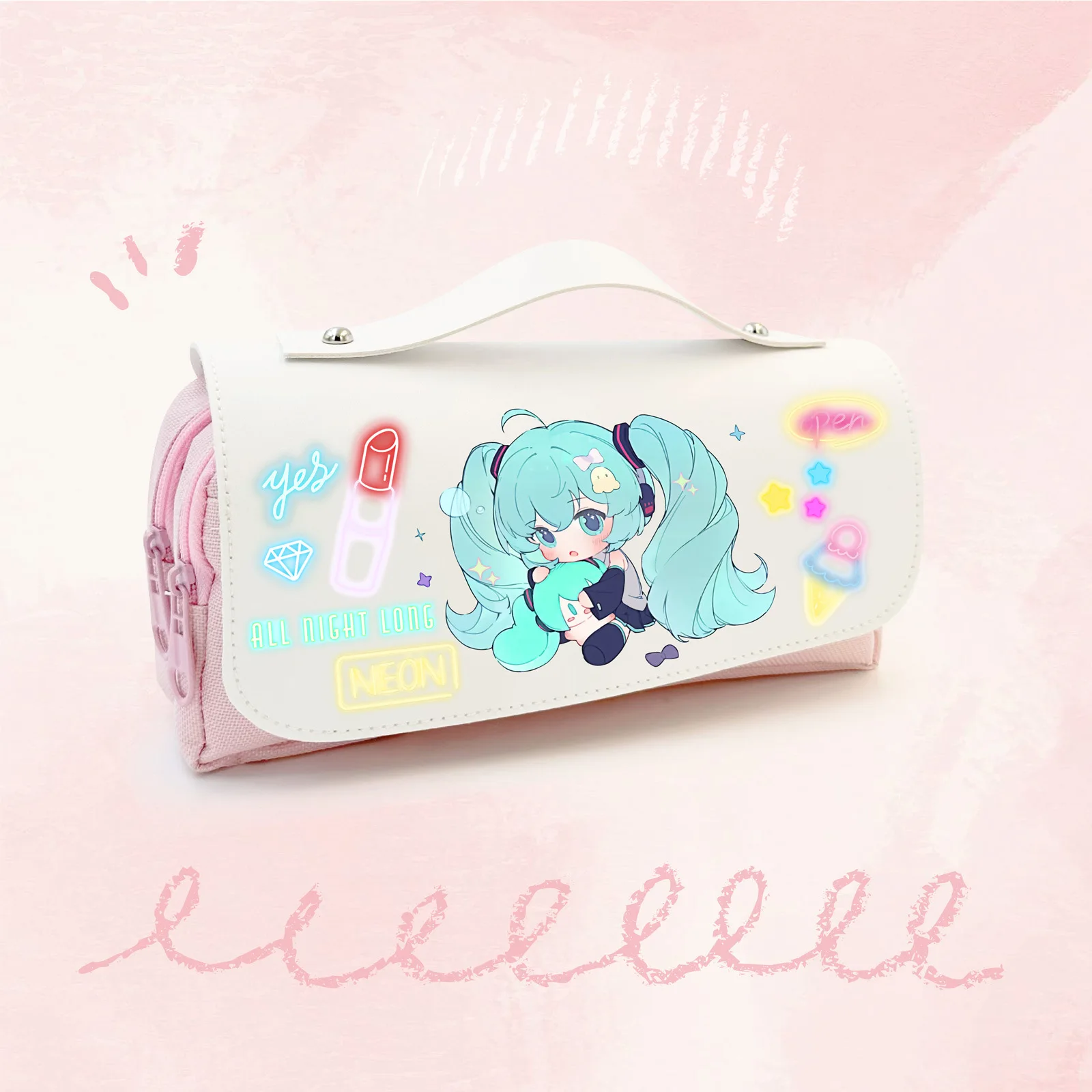 لـ Hatsune Miku الأجهزة الطرفية ثنائية الأبعاد الإبداعية شخصية الكرتون طباعة طالب سعة كبيرة مقلمة تخزين الوجه