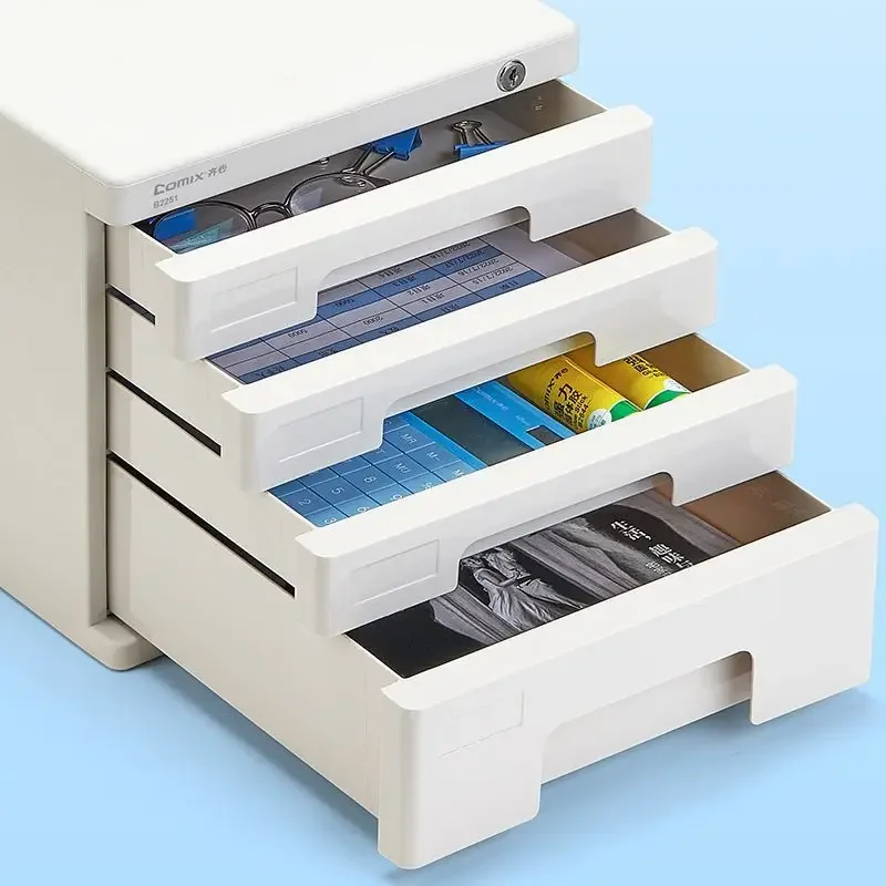 Lockable Office File Cabinet with 4-Layer Desktop Organizer Reinforced Plastic Drawers for Secure Document Storage A4 Paper Tray