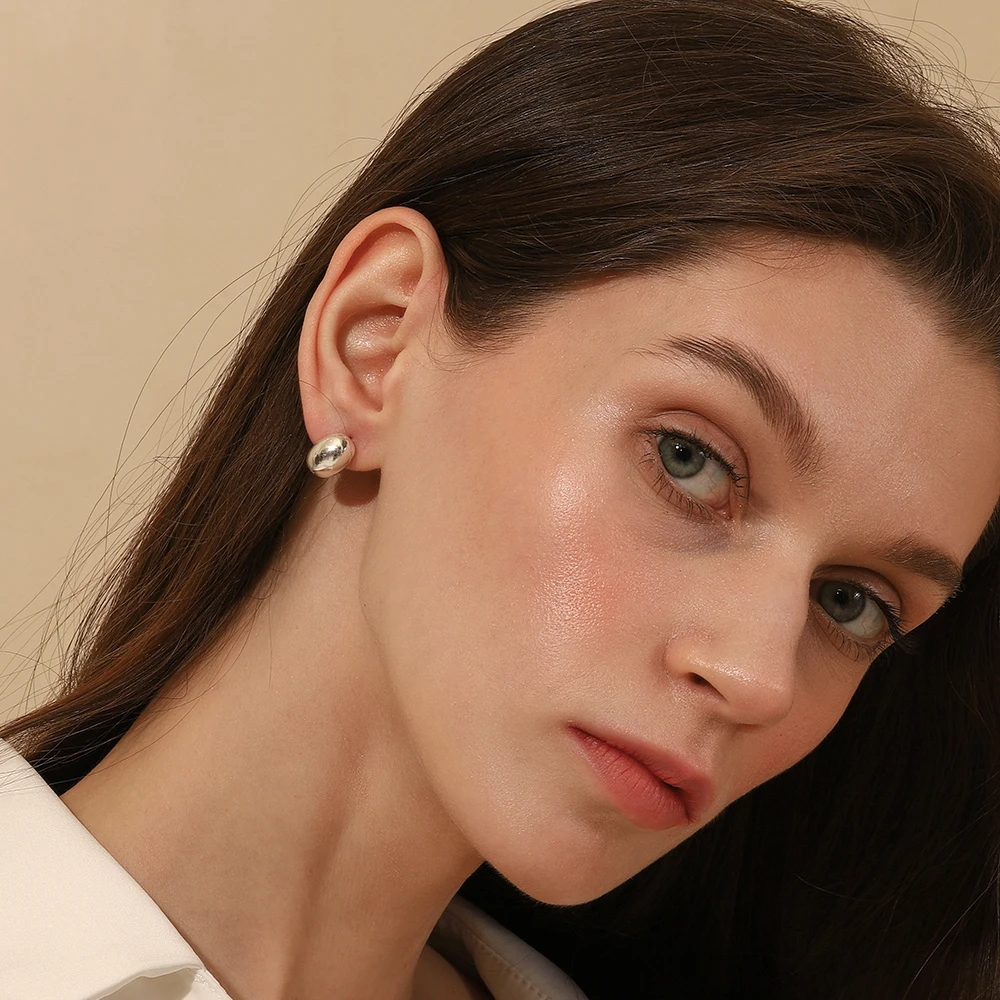 La.Muses Minimalism Hollow Out Hemisphere Stainless Steel Rings For Women Gold Texture Metal Jewelry Femme Gift
