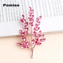 Pomlee 18 Colors Crystal Flowers Leafs Brooches For Women Wedding Party Jewelry Alloy Bossom Wintersweet Brooch Pin High Quality