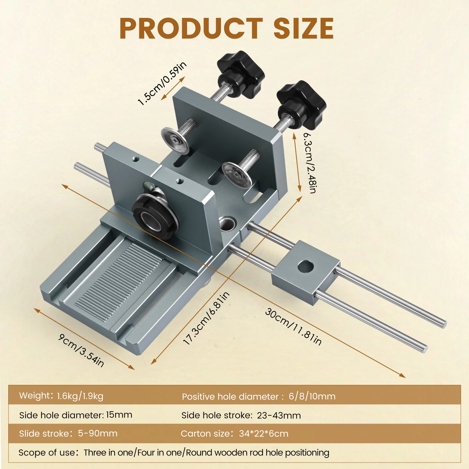 3 in 1 fai da te per la lavorazione del legno tassello Drilling Gauge Drilling Aid Dowel Gauge Drilling Template Guide Kit