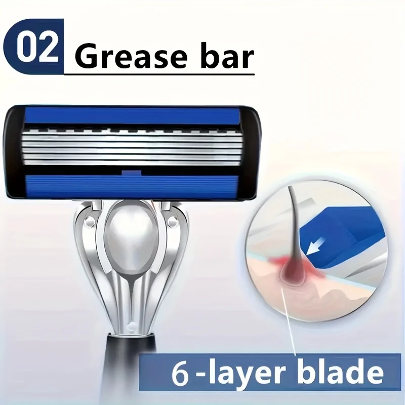 شفرة ماكينة حلاقة مكونة من 6 طبقات ماكينة حلاقة يدوية مع شفرات قابلة للاستبدال ولا تسبب ضررًا للبشرة ماكينة حلاقة مقاومة لغسل المياه ﻿