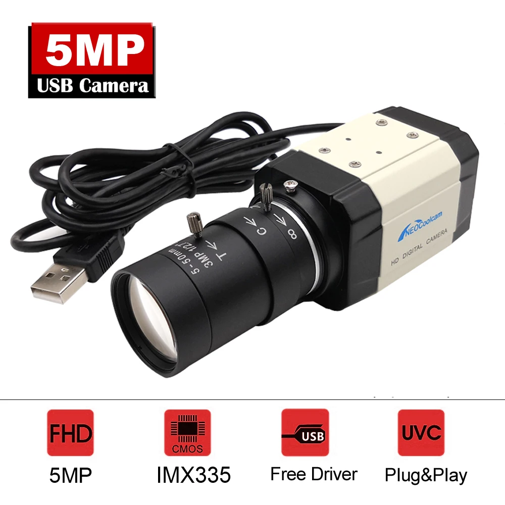 NEOCoolcam 5MP IMX335 czujnik HD 2.8-12mm ręczny Zoom zmiennoogniskowy szybki 30fps Mini przemysłowa kamera internetowa USB kamera wideo do komputera