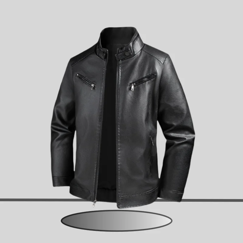 High-Quality Stylish Autumn Winter Stand Collar Men's Leather Jacket Trendy Versatile Customizable Motorcycle Windproof Coat