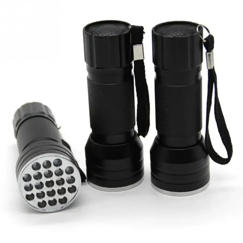 100PCS New Fine UV Ultra Violet 21 LED Flashlight Mini Blacklight Aluminum Torch Light Lamp