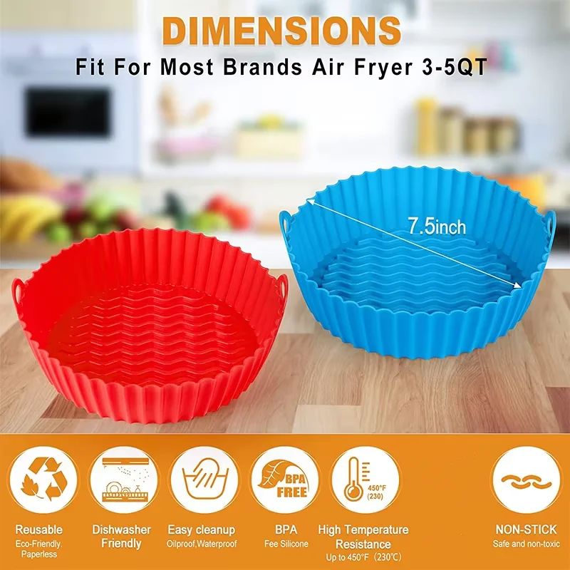 LMETJMA Silicone Air Fryer Liners Reusable Air Fryer Basket Round Replacement of Parchment Paper Liners Air Fryer Pot JT121