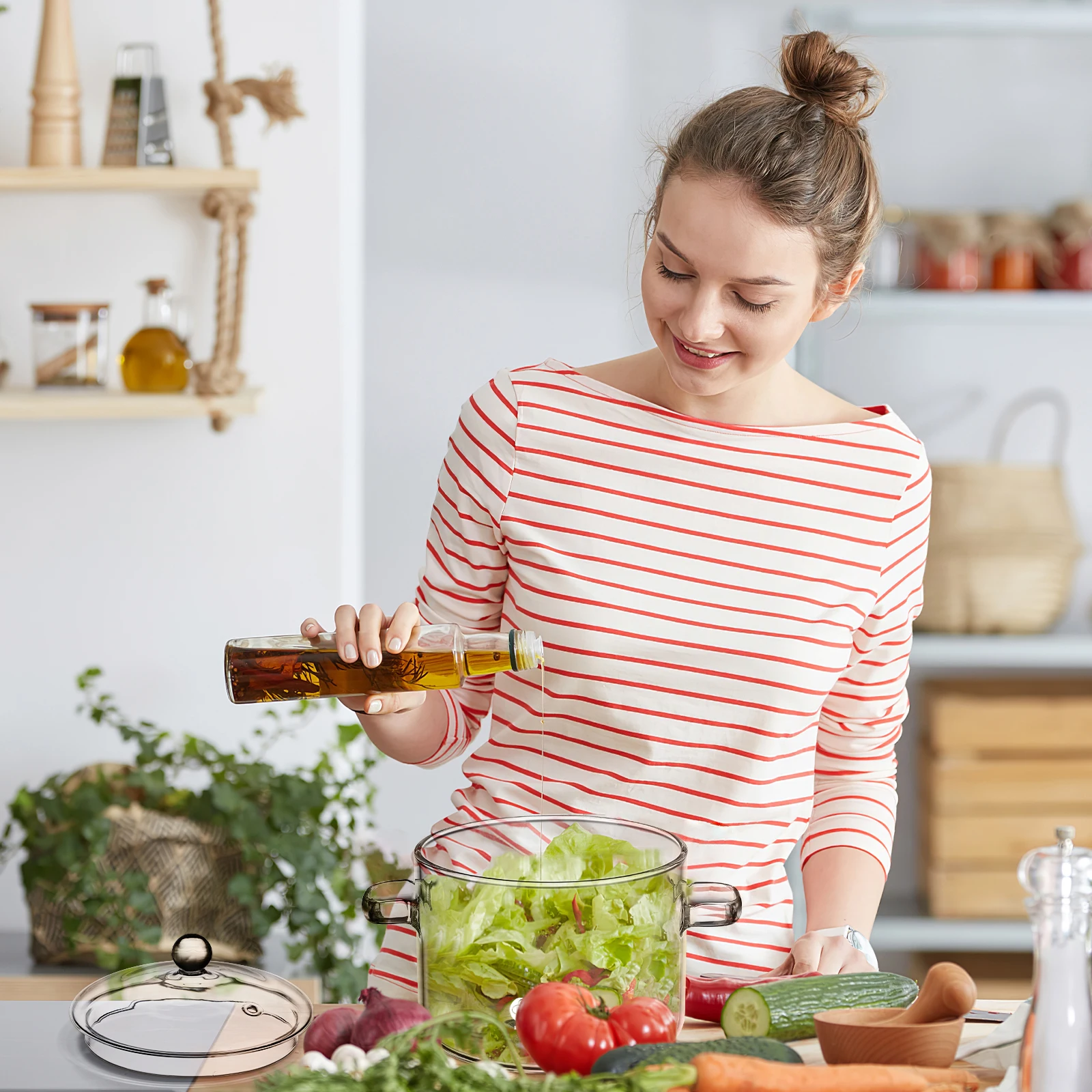 

Clear Glass Cooking Pot High Borosilicate Material with Lid Double Handles for Vegetables Pasta Noodles Delicacies