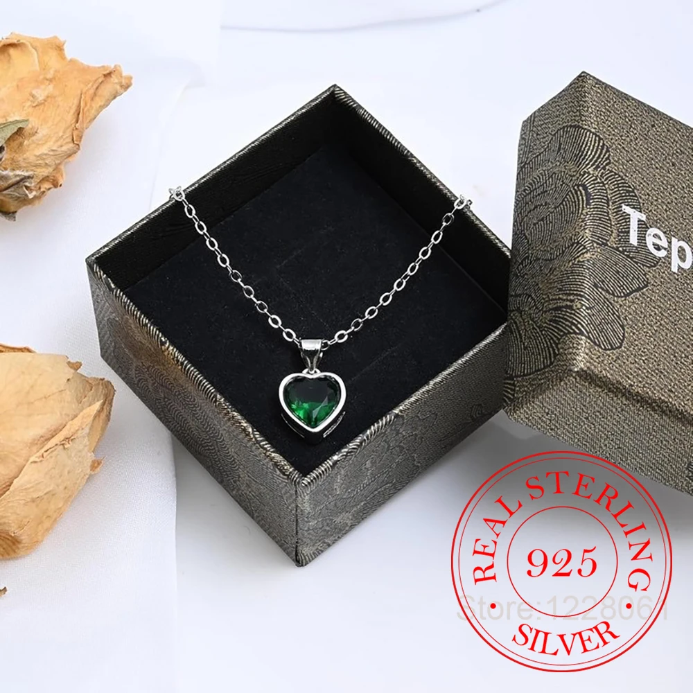 Real Money 925 Sterling Silver Simple Crystal Love Heart Pendant Necklace for Women Clavicle Chain Birthday Party Jewelry Gift