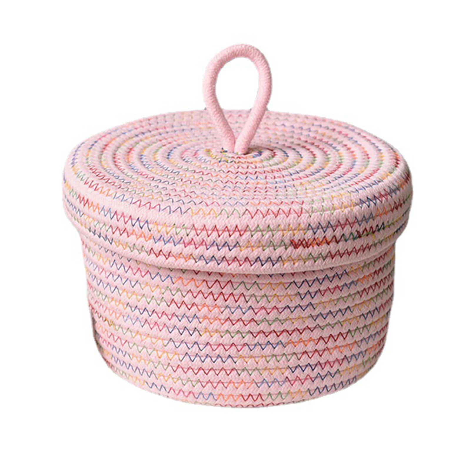 Nordic Cotton Rope Woven Storage Baskets Organizer Boxs With Lids Desktop Sundries Basket Sundries Key Pen Cosmetics Storage