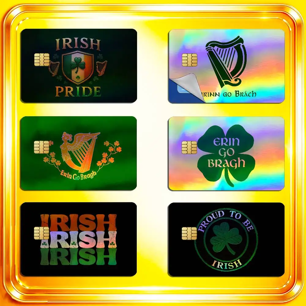 For Irish Harp Erin Go Bragh Ireland Flag Credit Bank Sticker ID Access Card Cover Skin Rainbow Color Laser Stickers Film