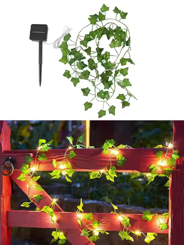 Solar String Light Artificial Leaf Flower Light Garland Christmas Decoration Outdoor Room Curtain Lamp for Wedding Party Garden