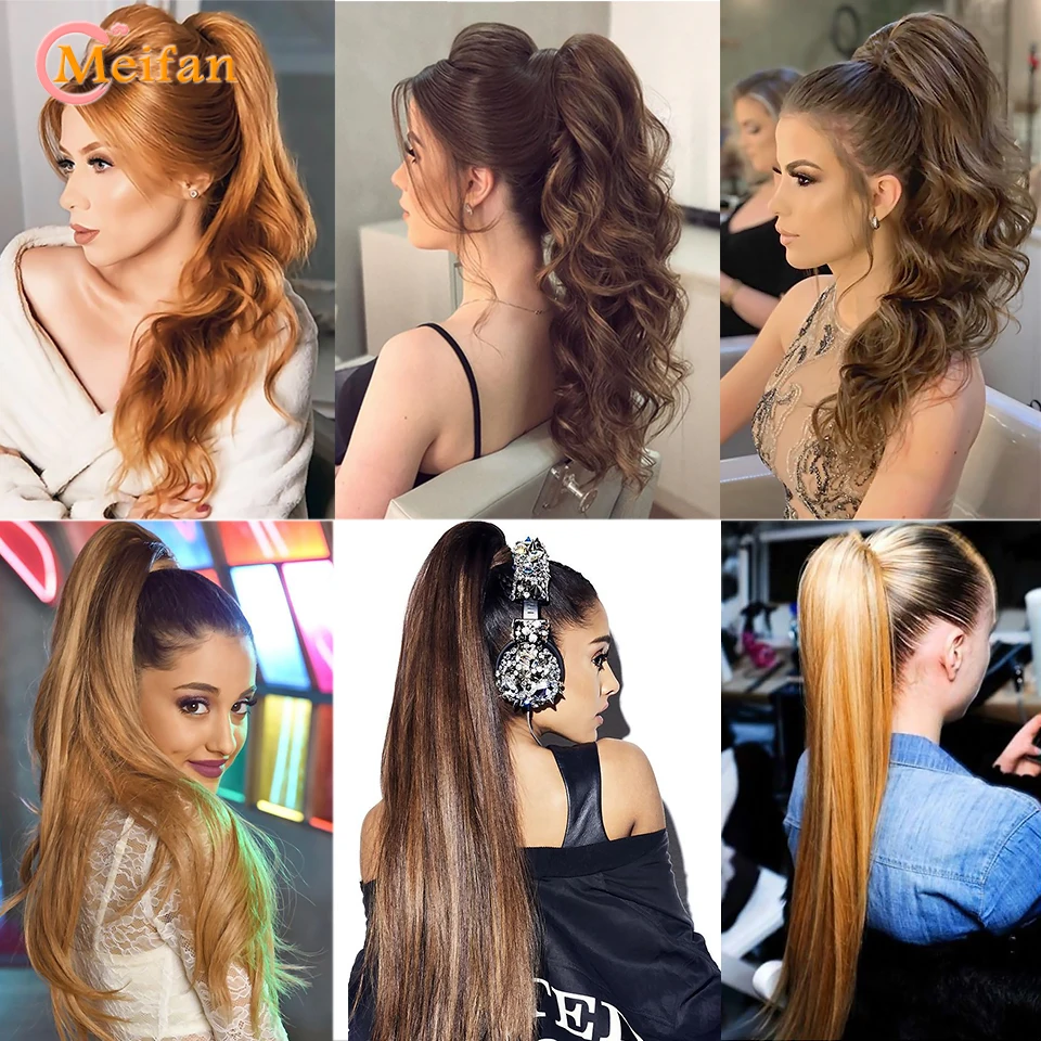 MEIFAN-extensiones de cabello ondulado sintético para mujer, postizo largo con Clip, cola de caballo, estilo garra, fiesta de Cosplay