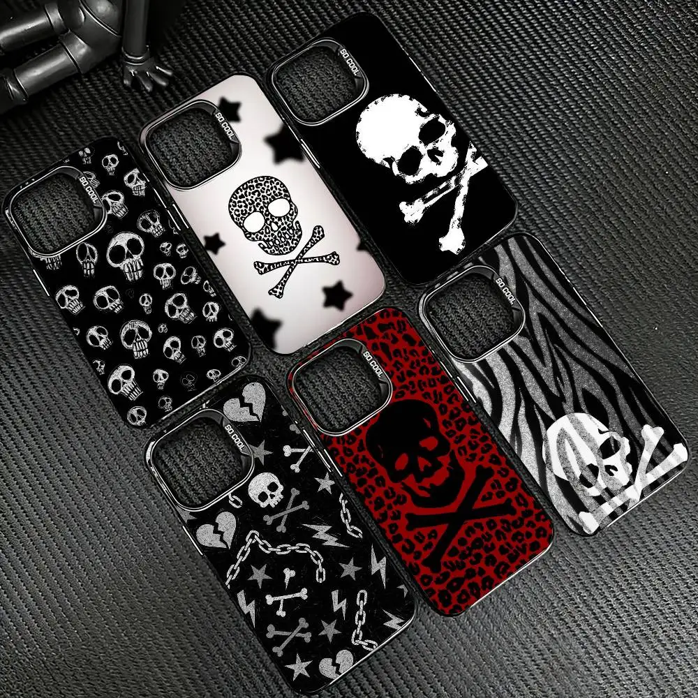 

Skeleton Skull-L Phone Case For iPhone 17,16,15,14,13,12,11 Plus,Pro Max,XS,Colored Silver Plated Inside Cover