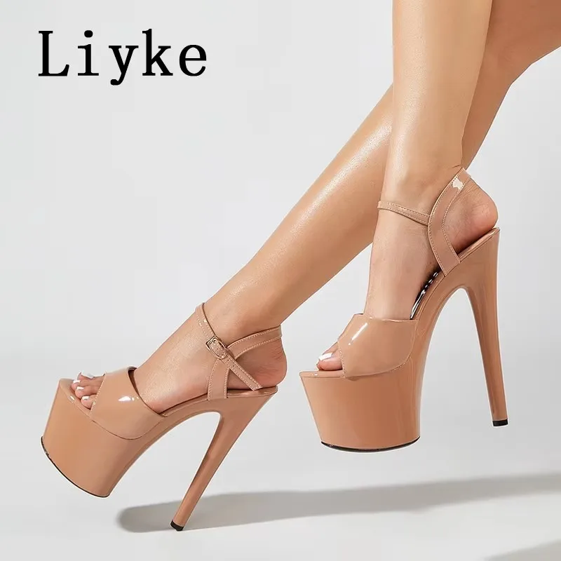 Liyke Size 35-41 Super High Heels For Women Cozy Black White Patent Leather Peep Toe Party Club Stripper Shoes Platform Pumps