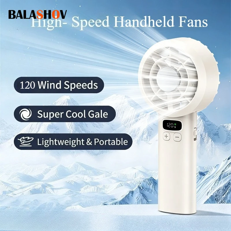 Portable Handheld Fan USB Rechargeable Mini Fan High Speed Cooling Fan with LED Digital Display for Travel Camping Outdoor
