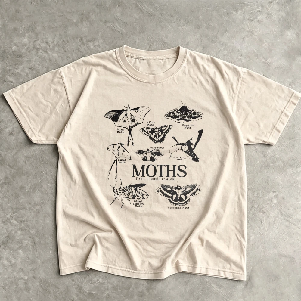 Moth Species Vintage Graphic T-Shirt 90s Insect Illustration Tee Entomology Shirt Nature Lover Gift Y2K Bug Collector Unisex