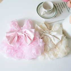 Spring/Summer 3D Rose Dress Cute Bow Pet Clothes Cat and Dog Clothing Pet Accessories Teddy Clothes Dog Dresses for Small Dogs