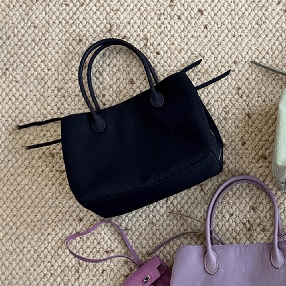 

Elegant Nylon Commuting Tote Bag Large Capacity Shoulder Strap Multiple Compartments Handbag Patchwork Minimalist