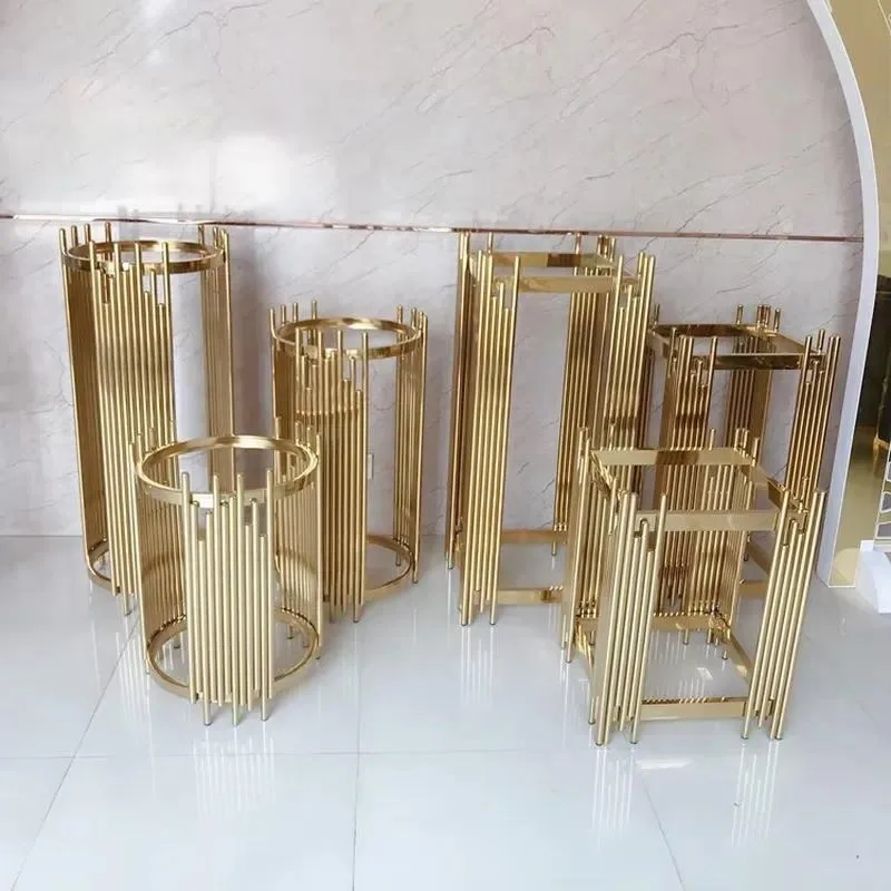 The most popular three-piece stainless steel custom color modern cylindrical base wedding flower cake display set Link-trip