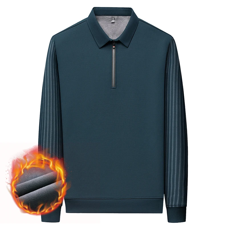 الصلبة اللون طويلة الأكمام SweatShirt الأزياء سستة الرجال بولو الرقبة أعلى القطن بولو طوق طويلة الأكمام الأعمال عارضة قمصان الرجال