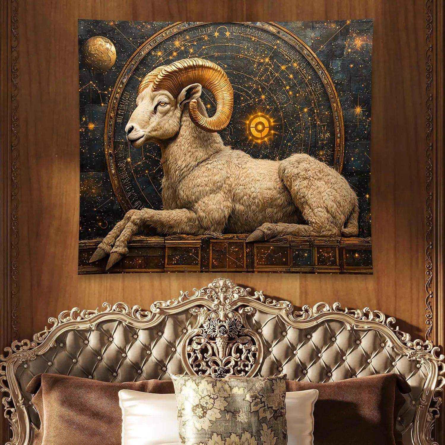 Vintage Zodiac Aries Tapestry Wall Hanging Astrology Home Decoration Aesthetics Suitable Bedroom Living Room Dormitory Office
