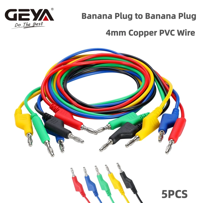 GEYA 5PCS 4mm Copper Banana Plug to Banana Plug or Alligator Clip Multimeter Test Leads Soft PVC Cable Wire 1000V 15A 1Meter/PCS