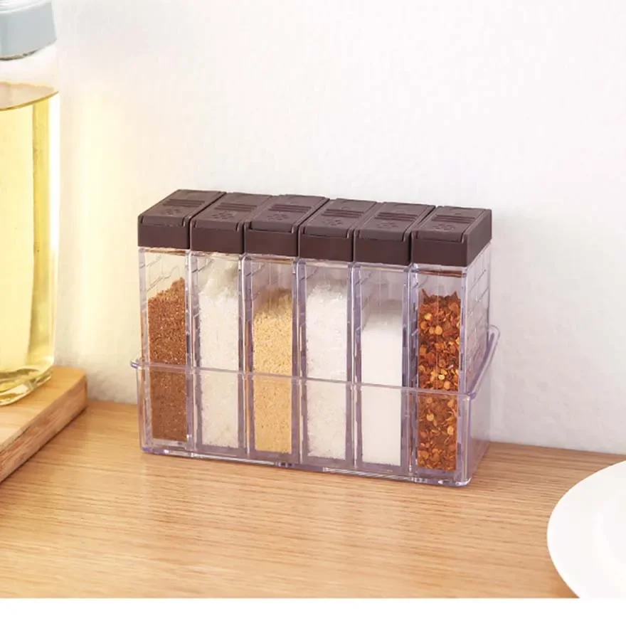 Spice Jar Seasoning Box 6Pcs/Set Kitchen Spice Storage Bottle Jars Transparent PP Salt Pepper Cumin Powder Box Tool