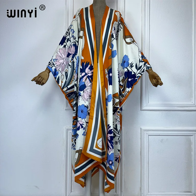 WINYI bohemian Kimono loose Cardigan beach outfits cover up women kaftan evening dress long down coat party dress beach wear