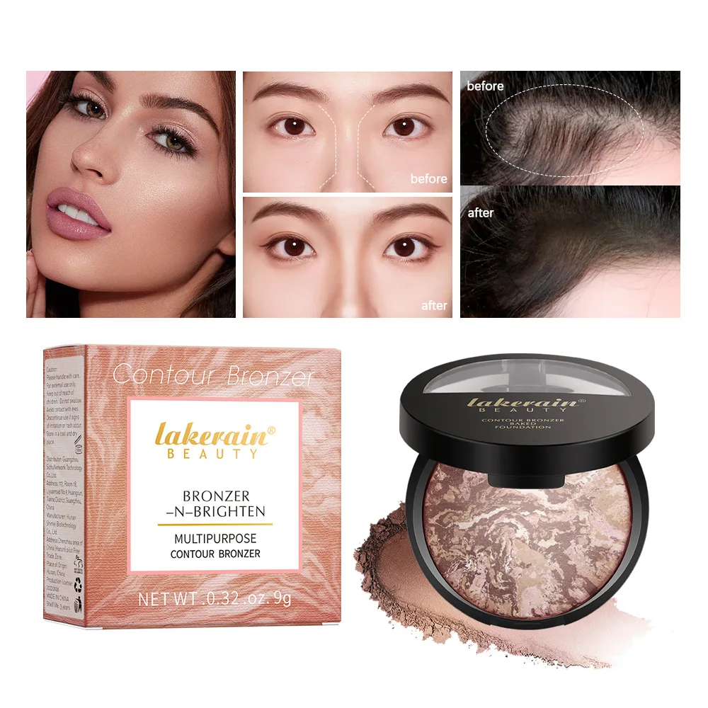Lakerain 3-en-1 fond de teint de cuisson surligneur poudre réglage poudre Contour poudre Blush poudre maquillage cosmétiques en gros