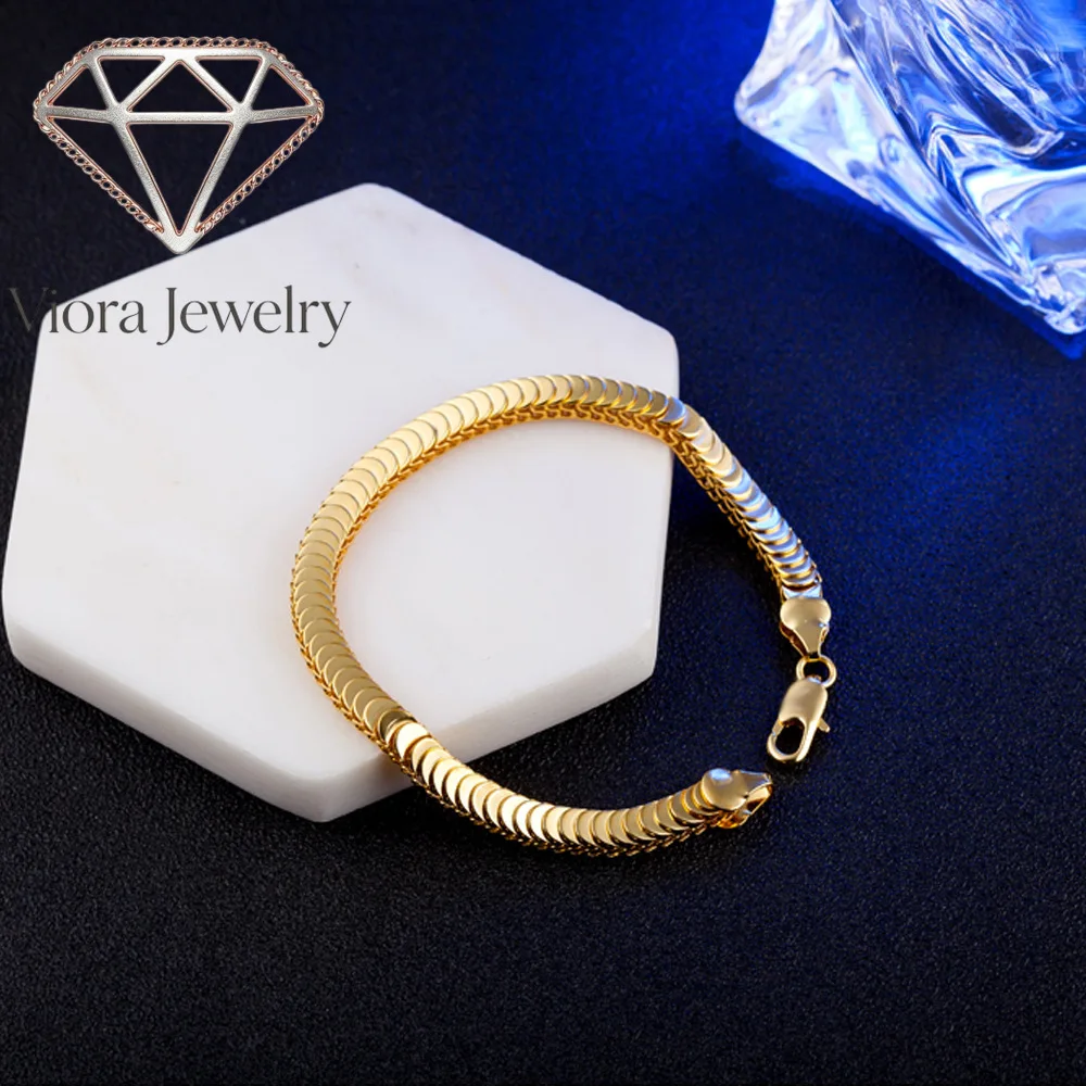 Viora Jewelry Luxury 24K 9999 Pure Gold real gold Men's and Women's Snake Bone Scale Bracelet Necklace