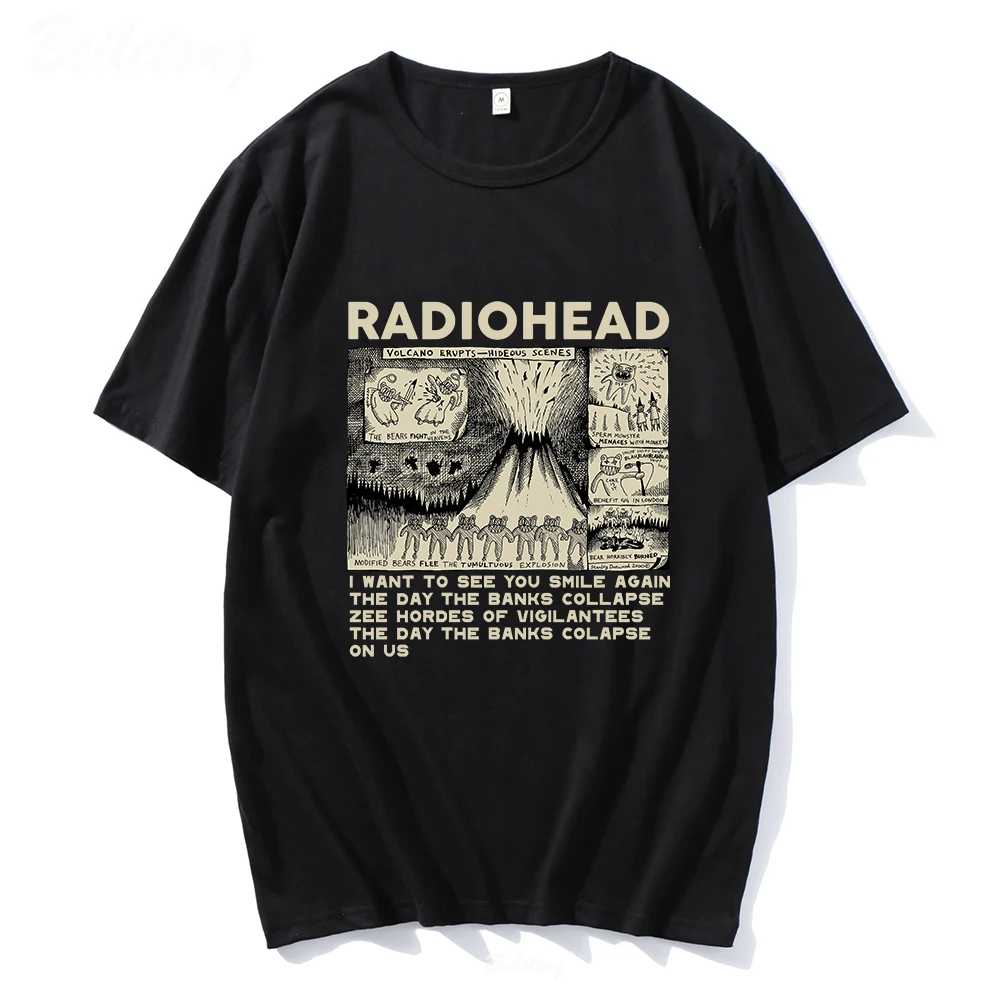 Radiohead Vintage Hip Hop Rock Band Music Print Harajuku Camisetas Black T Shirts Graphic Short Sleeve Polyester Women\'s T-shirt