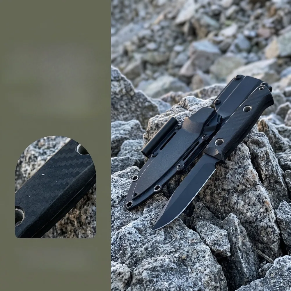 163BK Outdoor Hunting Straight Knife Nylon Fiber Handle Durable Kydex Sheath Everyday Carry Fixed Blade