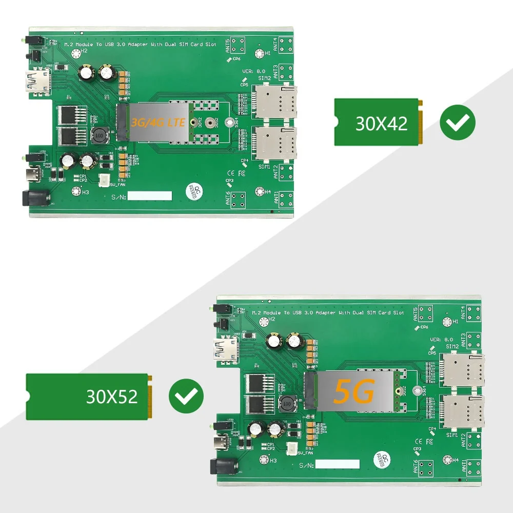 Imagem -05 - Módulo Ngff para Usb 3.0 Adaptador Ngff M.2 4g 5g Ventilador Cooler Slot para Cartão Sim Duplo Potência Auxiliar