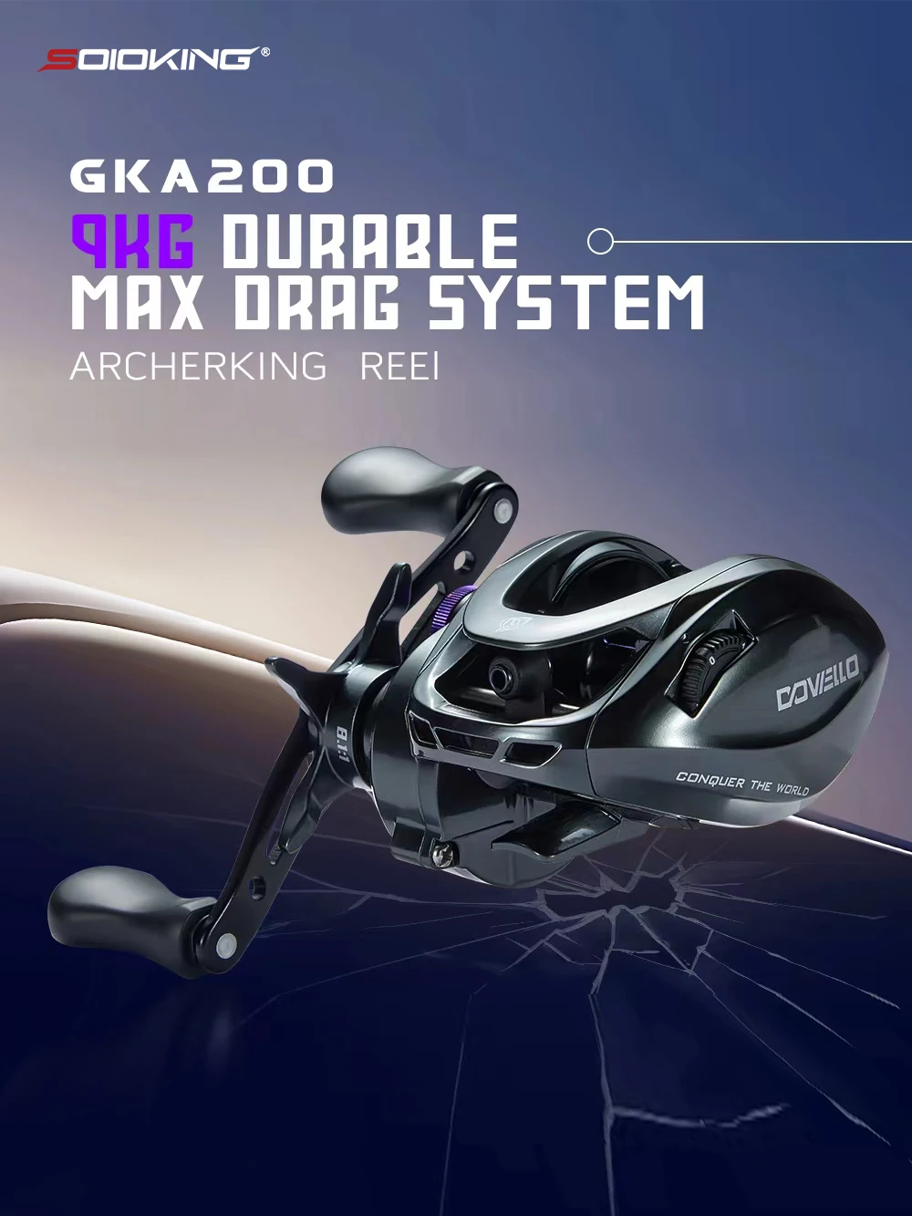 SOLOKING GKA200 Baitcasting-Angelrolle, superglatte 7,1:1/8,1:1 Hochgeschwindigkeits-Übersetzungsverhältnis, 9 kg Bremskraft, 30 Stufen Magnetbremssystem, Baitcaster-Angelrolle für