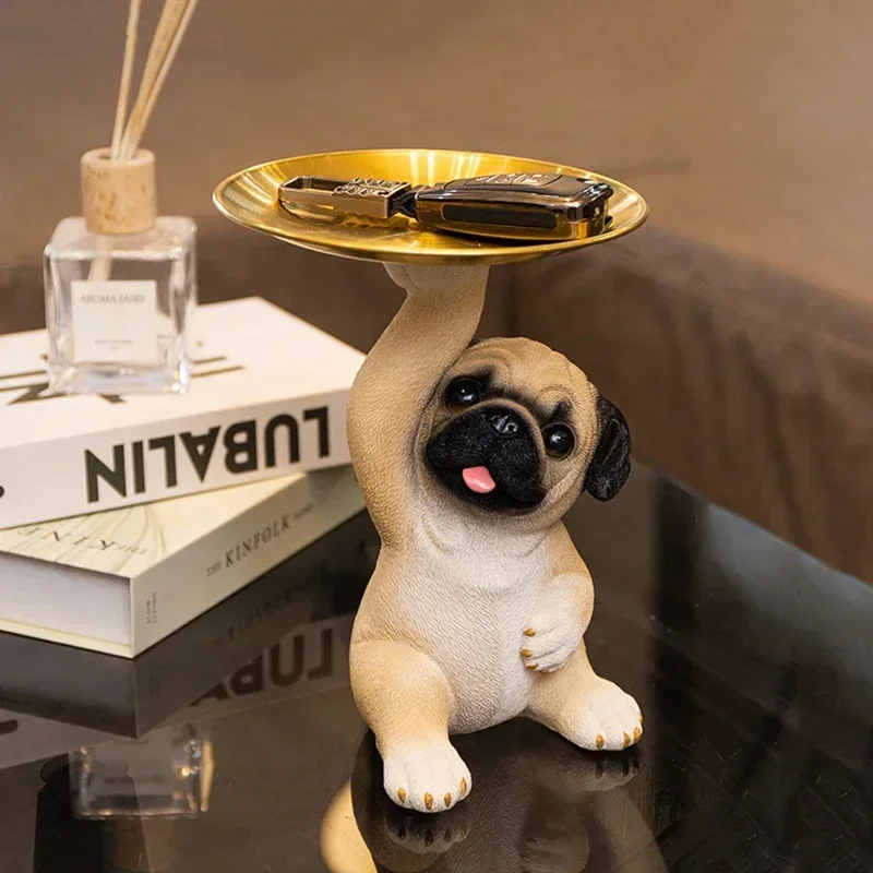 Cute Pug Dog Ornaments Resin Crafts Decorative Pug Dog Statue Versatile Pug Dog Widget Plate Living Room Hallway Home Decoration