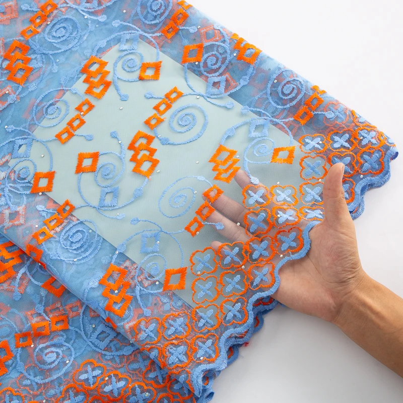 아프리카 자수 얇은 명주 그물 레이스 원단, 프렌치 메쉬 레이스 원단, 2024 하이 퀄리티 크리스탈, 럭셔리 이브닝 원피스, A3619