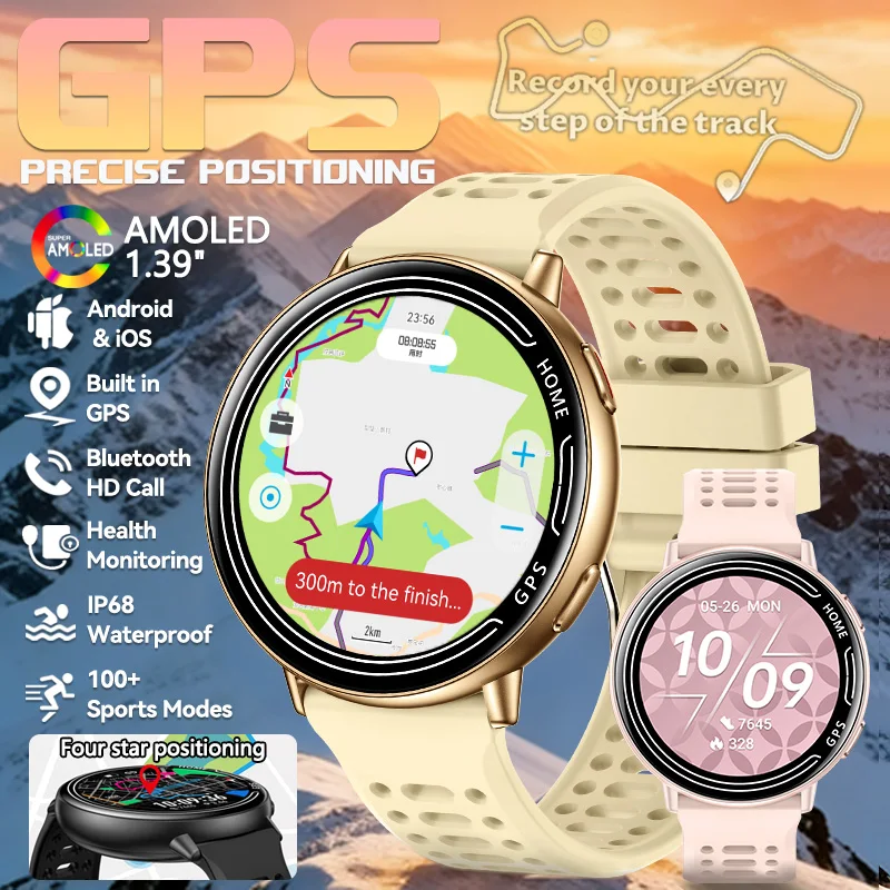 

2026 Fashion Sports Women Watch Built-in GPS Smart Watch 1.39"AMOLED Full Touch Screen BT Call Smartwatch For Android IOS Ladies