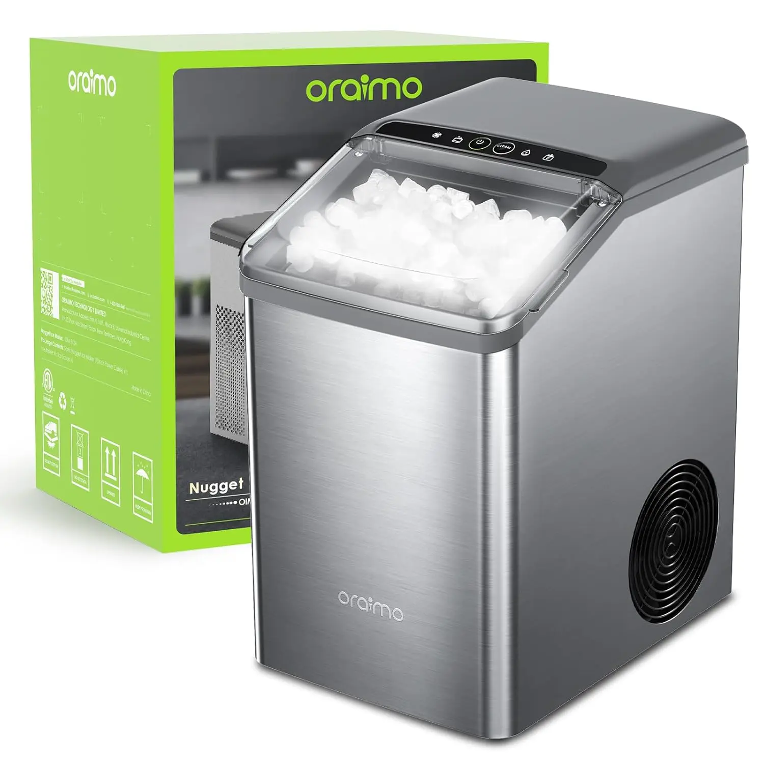 Orraimo Nugget Ice Maker, Countertop Ice Maker, Tooth-Friendly gelo mastigável com auto-limpeza e Auto refil de água, 26 Lbs/dia