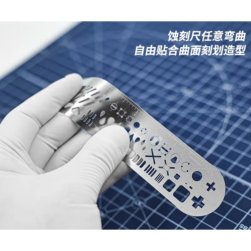 MANWAH Model Carving Auxiliary Ruler Multi-functional Etching Ruler Pattern engraving templates For 1/48 1/35 Modeling
