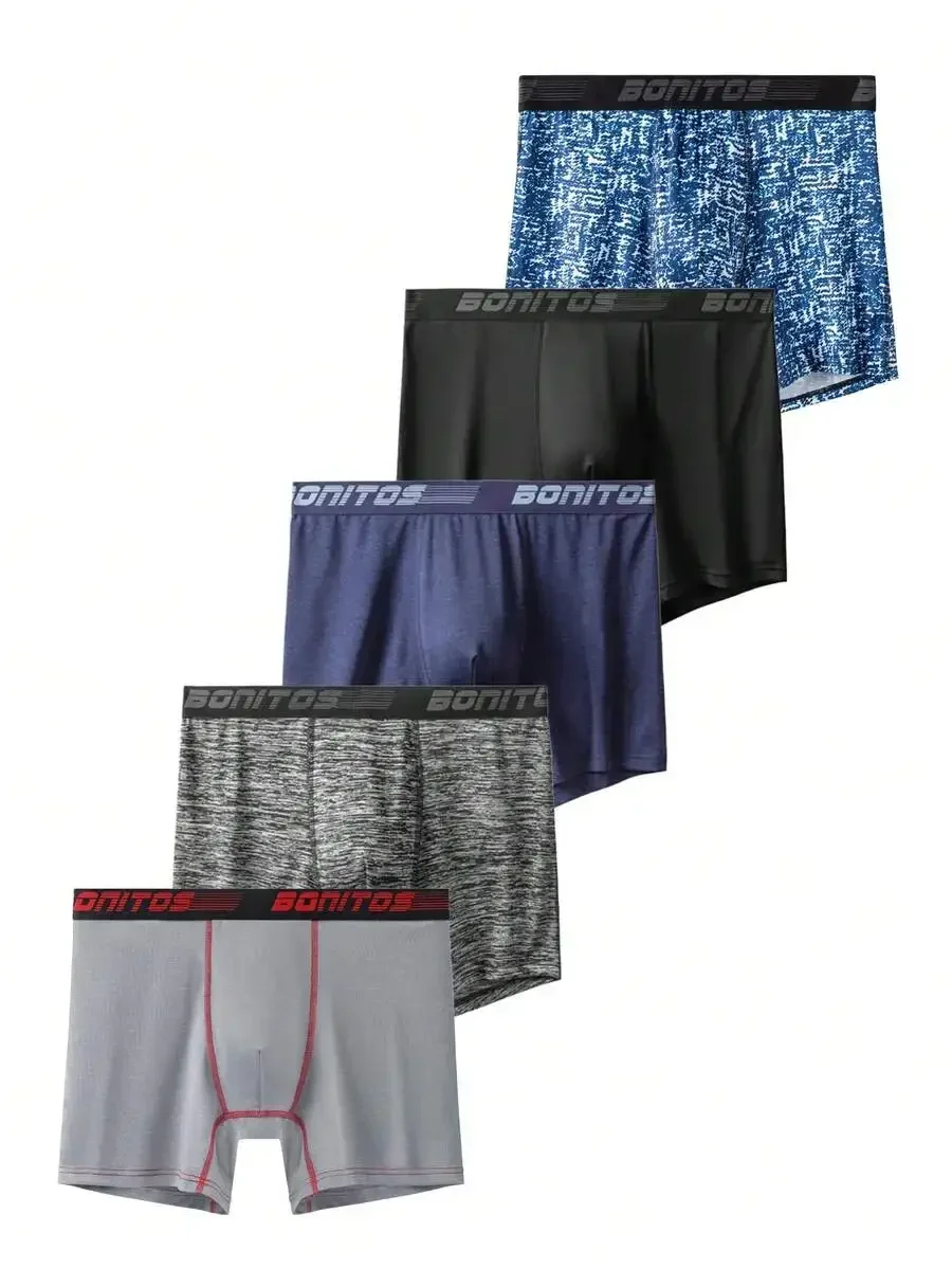 

5 Pcs Mens Boxer Briefs Plus Size M-XXXXL Elastic Waistband Printed Underwear