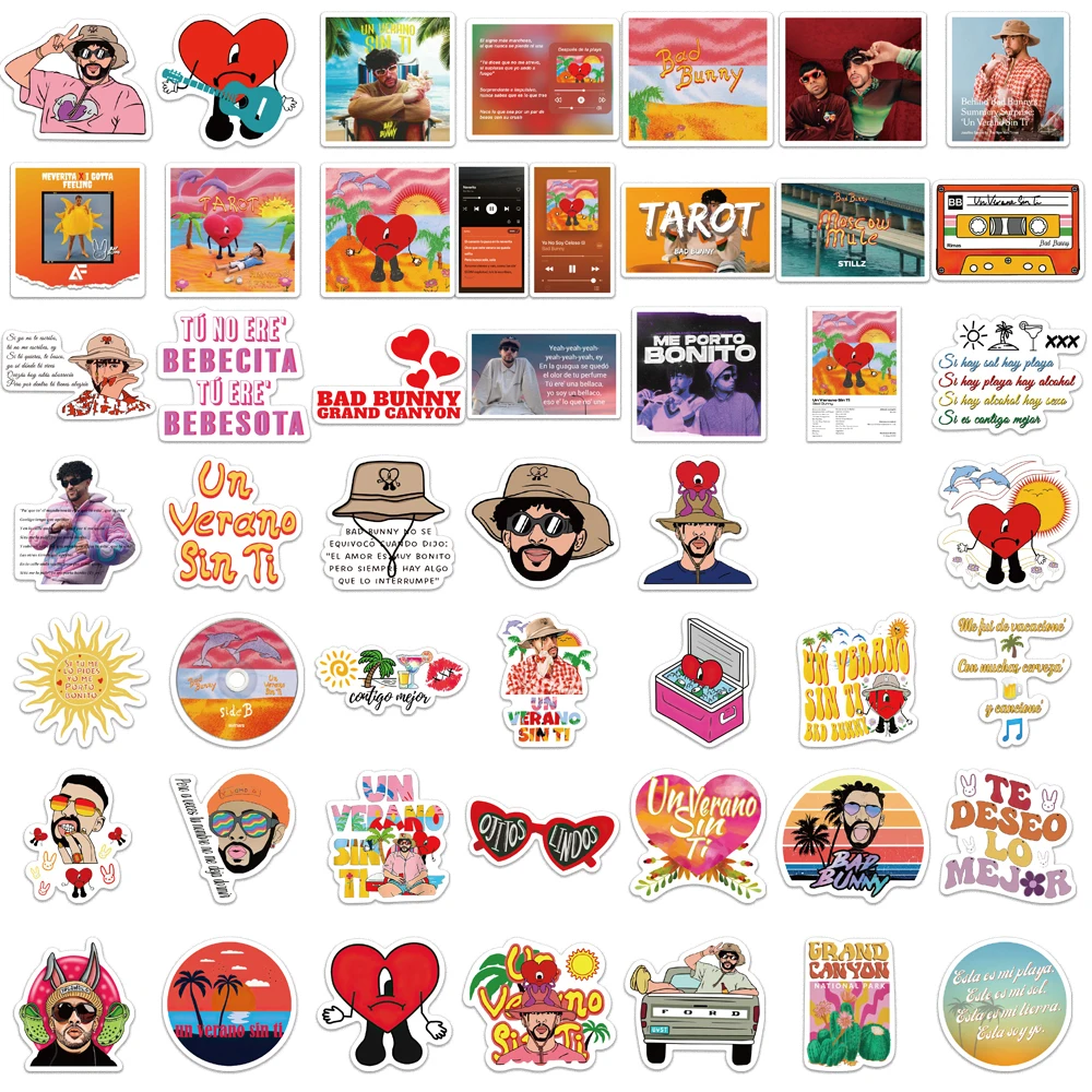 50pcs Bad Bunny New Album Un Verano Sin Ti Graffiti Stickers Decals Toy DIY  Suitcase Phone Laptop Bike Sticker