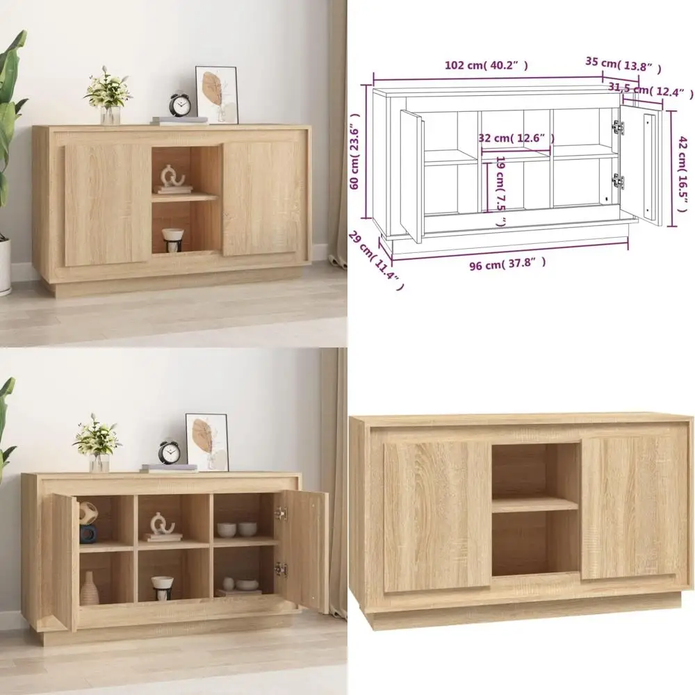 TREISL Aparador de salón, 102 cm x 35 cm x 60 cm, Roble Sonoma, Madera laminada, Resistente a la humedad, Estilo clásico