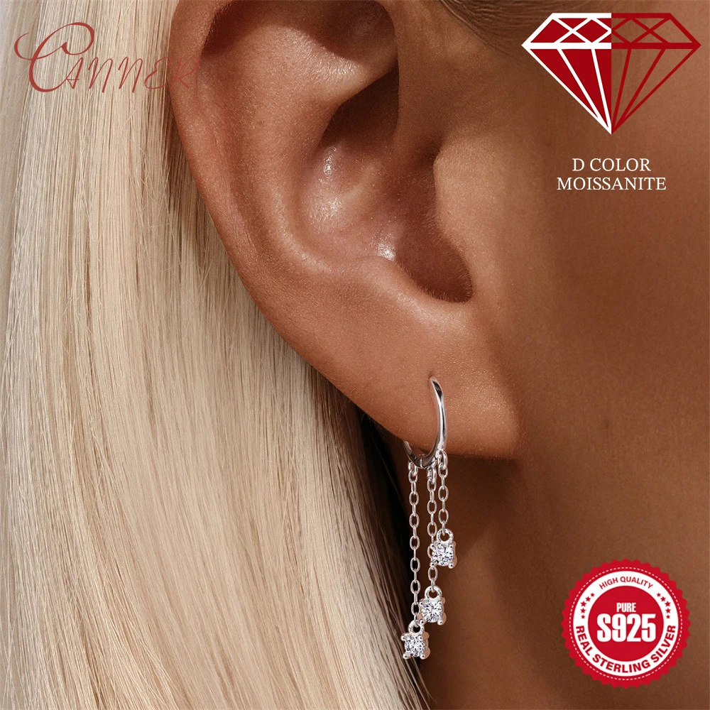 

Серьги-цепочки CANNER из стерлингового серебра 925 пробы с круглыми подвесками из муассанита и длинными кисточками для женщин, для свадьбы и вечеринок, изысканные ювелирные изделия