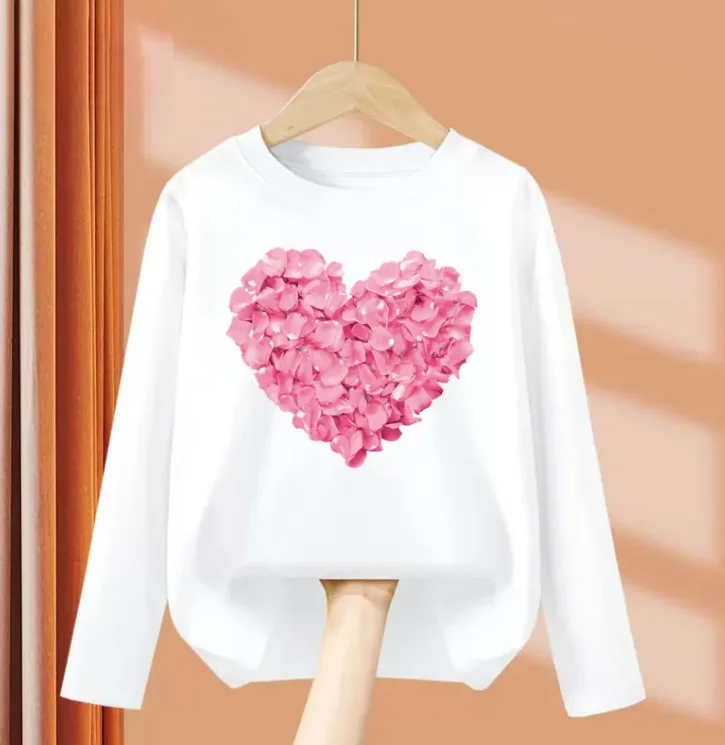 

Children Long Sleeve Tops Funny Heart Shaped Design T-shirt Girls Spring Party Dresses Kid Lovely Tees