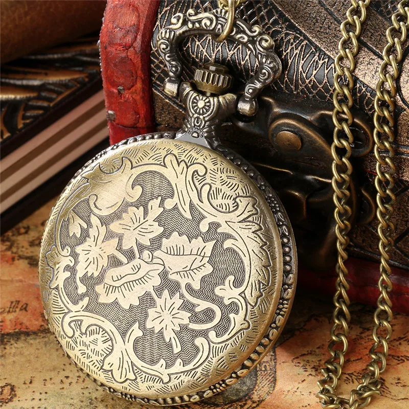 Steampunk Dragon Tail Cover Antique Quartz Pocket Watch for Men Women Necklace Pendant Chain Arabic Number Collectable Gifts