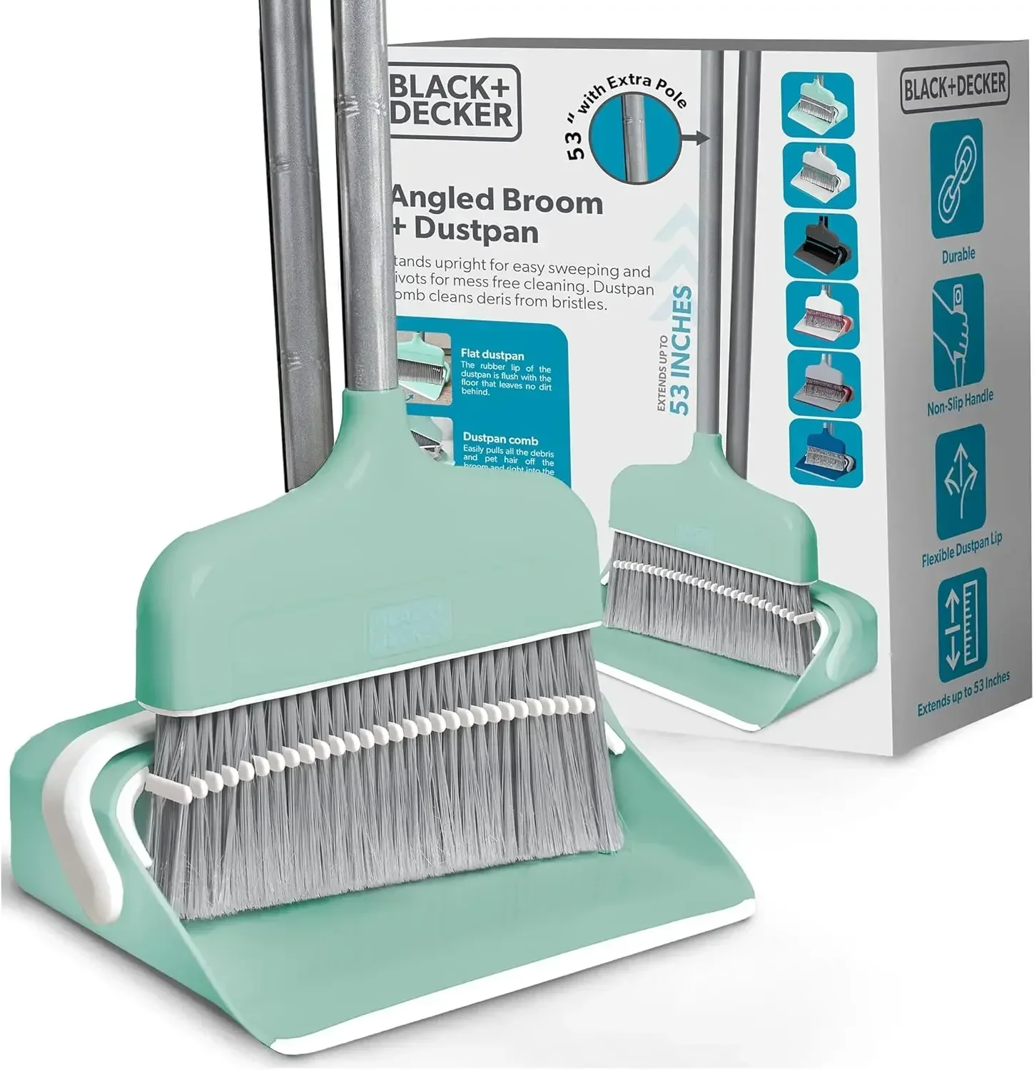 

Broom & Dustpan Set - Short Handle, Stand-Up Design - Lightweight, Space-Saving Combo for Kitchen, Living Room